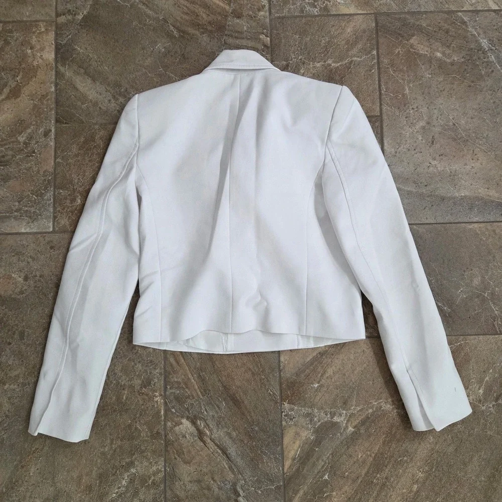 Zara White Double Breasted Cropped Blazer Gold Buttons XS Women Professional - Picture 2 of 6